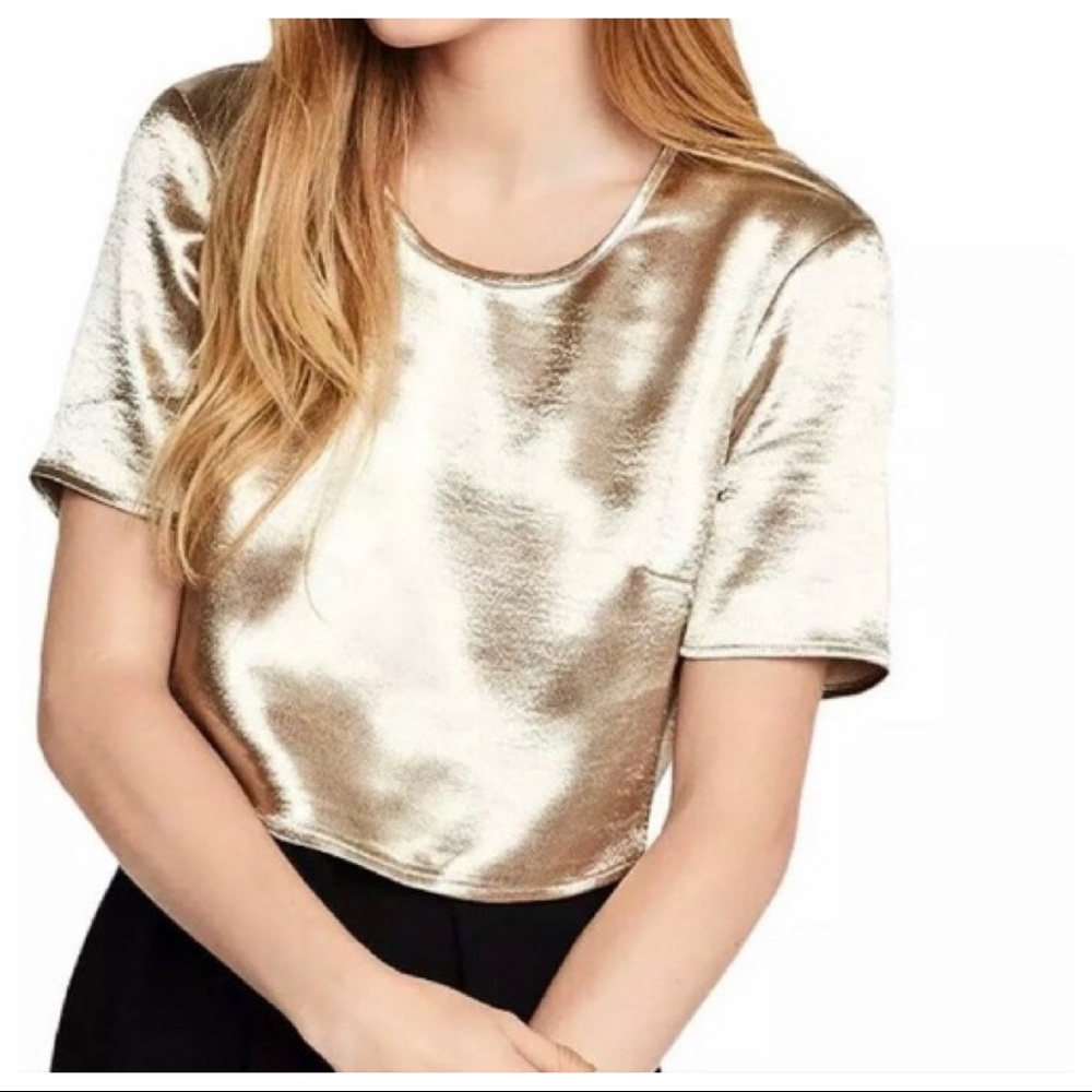 BCBG GENERATION METALLIC CROP TOP GOLD SILK